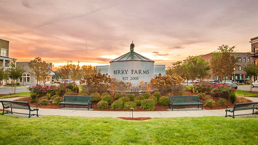 Berry Farms town centre at sunset